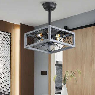American Style Unique Black Cage Ceiling Fan With Light Zawala Image - 13
