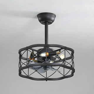 American Style Unique Black Cage Ceiling Fan With Light Zawala Image - 14