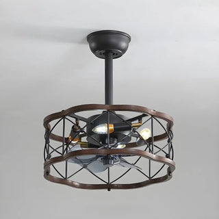 American Style Unique Black Cage Ceiling Fan With Light Zawala Image - 15