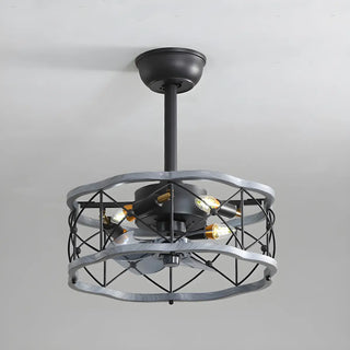 American Style Unique Black Cage Ceiling Fan With Light Zawala Image - 16