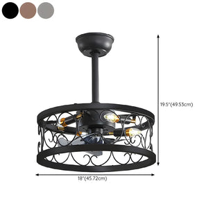 American Style Unique Black Cage Ceiling Fan With Light Zawala Image - 22