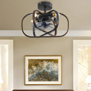 American Style Unique Black Cage Ceiling Fan With Light Zawala Image - 3