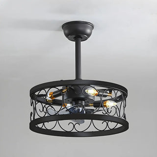 American Style Unique Black Cage Ceiling Fan With Light Zawala Image - 4