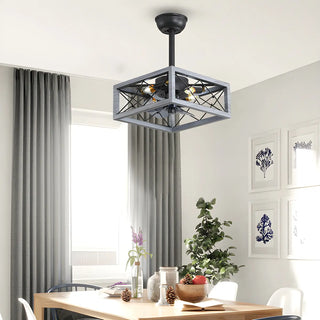 American Style Unique Black Cage Ceiling Fan With Light Zawala Image - 6