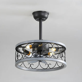 American Style Unique Black Cage Ceiling Fan With Light Zawala Image - 7