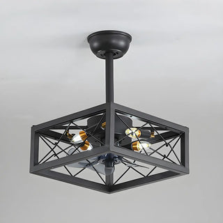 American Style Unique Black Cage Ceiling Fan With Light Zawala Image - 8