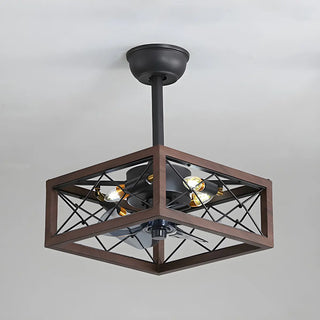 American Style Unique Black Cage Ceiling Fan With Light Zawala Image - 9