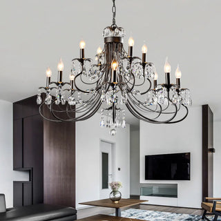 ZOWALA - Retro Candelabra Crystal Living Room Black Large Chandelier Image - 2
