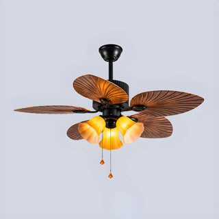 Retro 5 Leaf Shape Flower Shade Ceiling Fan with Light Zawala Image - 11