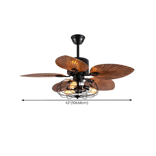 Retro 5 Leaf Shape Flower Shade Ceiling Fan with Light Zawala Image - 18