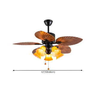 Retro 5 Leaf Shape Flower Shade Ceiling Fan with Light Zawala Image - 20