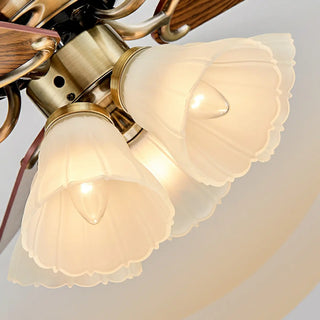 Retro Floral Shade 5 Wood Blade Brass Ceiling Fan Light Zawala Image - 10