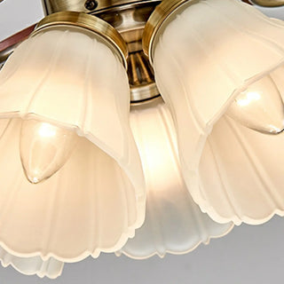 Retro Floral Shade 5 Wood Blade Brass Ceiling Fan Light Zawala Image - 11