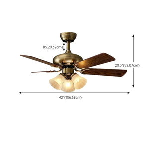 Retro Floral Shade 5 Wood Blade Brass Ceiling Fan Light Zawala #size