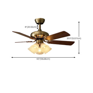 Retro Floral Shade 5 Wood Blade Brass Ceiling Fan Light Zawala Image - 16