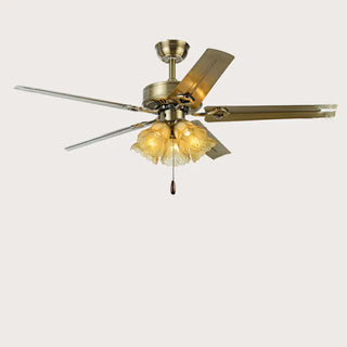 ZOWALA - Retro Down Rod Glass Floral 5 Blade Ceiling Fan Light Image - 10