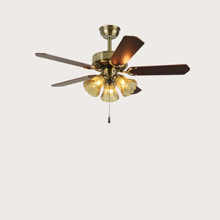 ZOWALA - Retro Down Rod Glass Floral 5 Blade Ceiling Fan Light Image - 11