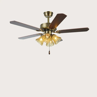 ZOWALA - Retro Down Rod Glass Floral 5 Blade Ceiling Fan Light Image - 12