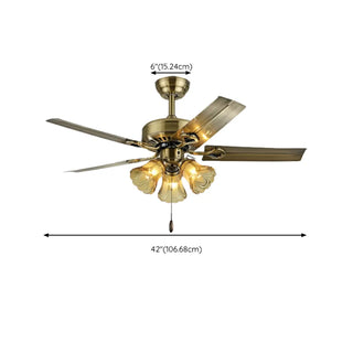 ZOWALA - Retro Down Rod Glass Floral 5 Blade Ceiling Fan Light #size