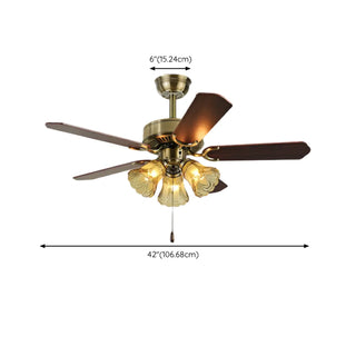 ZOWALA - Retro Down Rod Glass Floral 5 Blade Ceiling Fan Light Image - 16