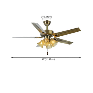 ZOWALA - Retro Down Rod Glass Floral 5 Blade Ceiling Fan Light Image - 17