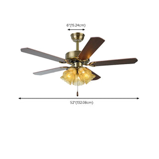 ZOWALA - Retro Down Rod Glass Floral 5 Blade Ceiling Fan Light Image - 20