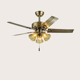 ZOWALA - Retro Down Rod Glass Floral 5 Blade Ceiling Fan Light Image - 3