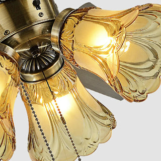 ZOWALA - Retro Down Rod Glass Floral 5 Blade Ceiling Fan Light Image - 4
