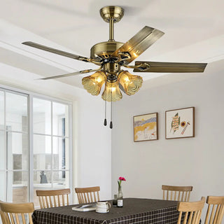 ZOWALA - Retro Down Rod Glass Floral 5 Blade Ceiling Fan Light Image - 7