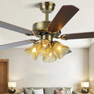 ZOWALA - Retro Down Rod Glass Floral 5 Blade Ceiling Fan Light Image - 8
