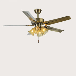 ZOWALA - Retro Down Rod Glass Floral 5 Blade Ceiling Fan Light Image - 9