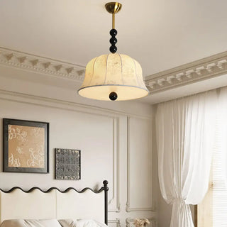 ZOWALA - Fabric Bedroom Flower Pattern Black Ball Drum Chandelier Image - 4