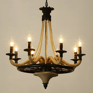 ZOWALA - Retro Rope Black Cone 8-Light Chandelier Image - 10