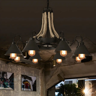 ZOWALA - Retro Rope Black Cone 8-Light Chandelier Image - 1