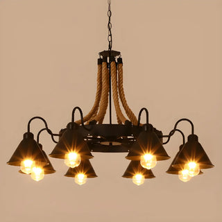 ZOWALA - Retro Rope Black Cone 8-Light Chandelier Image - 2