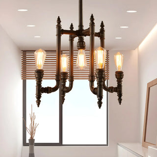 ZOWALA - Pipe Metal Living Room Black Iron Edison Bulb Chandelier Image - 1