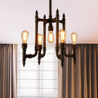 ZOWALA - Pipe Metal Living Room Black Iron Edison Bulb Chandelier Image - 2