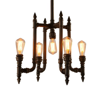 ZOWALA - Pipe Metal Living Room Black Iron Edison Bulb Chandelier Image - 3