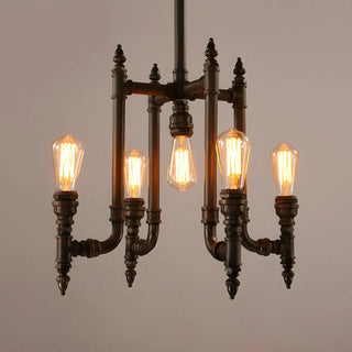 ZOWALA - Pipe Metal Living Room Black Iron Edison Bulb Chandelier Image - 4