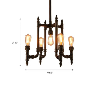 ZOWALA - Pipe Metal Living Room Black Iron Edison Bulb Chandelier #size
