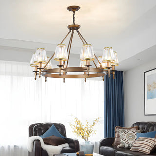 ZOWALA - Wheel Gold Crystal Shade Living Room Chain Chandelier Image - 1