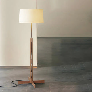 Simple Fabric Cylinder Shade Wooden Base Floor Lamp Zawala Image - 1