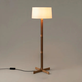 Simple Fabric Cylinder Shade Wooden Base Floor Lamp Zawala Image - 2