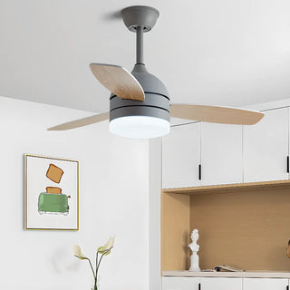 Modern Wooden Blades White Ceiling Fan with LED Light Zawala Image - 1