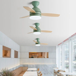 Modern Wooden Blades White Ceiling Fan with LED Light Zawala Image - 10