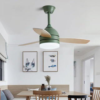 Modern Wooden Blades White Ceiling Fan with LED Light Zawala Image - 2