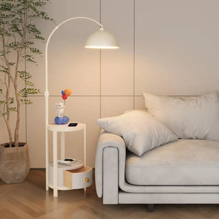Multifunctional White Dome Floor Lamp with Side Table Zawala Image - 1