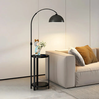 Multifunctional White Dome Floor Lamp with Side Table Zawala Image - 2