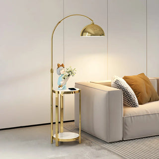 Multifunctional White Dome Floor Lamp with Side Table Zawala Image - 4