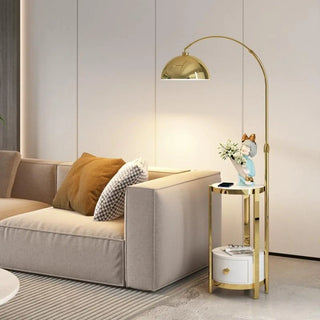 Multifunctional White Dome Floor Lamp with Side Table Zawala Image - 8